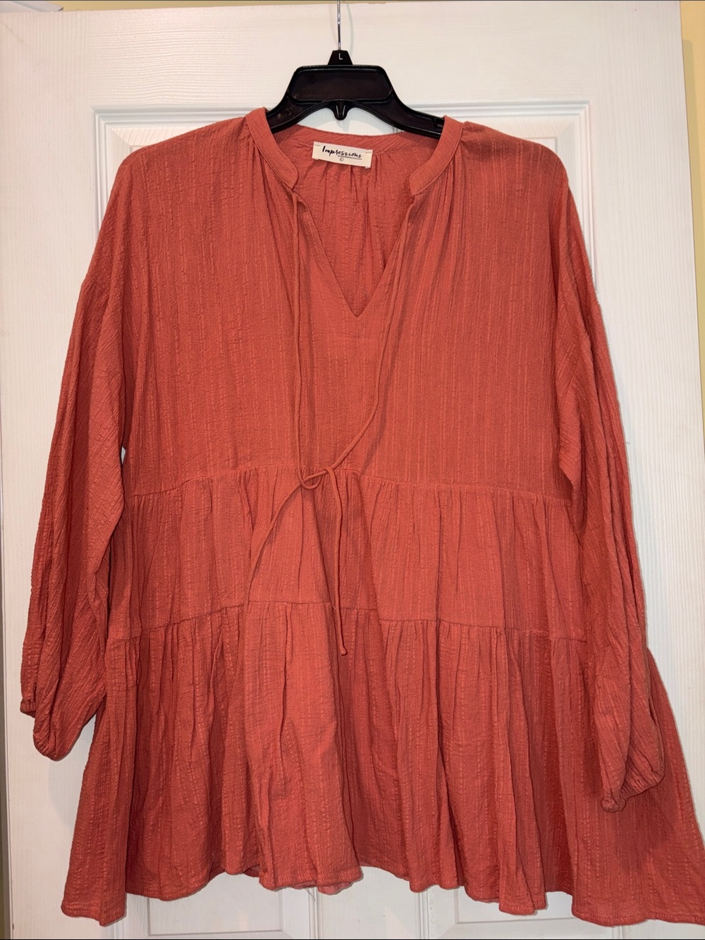 Rust Tiered Peasant Blouse, Boho, Large, Impressions Boutique